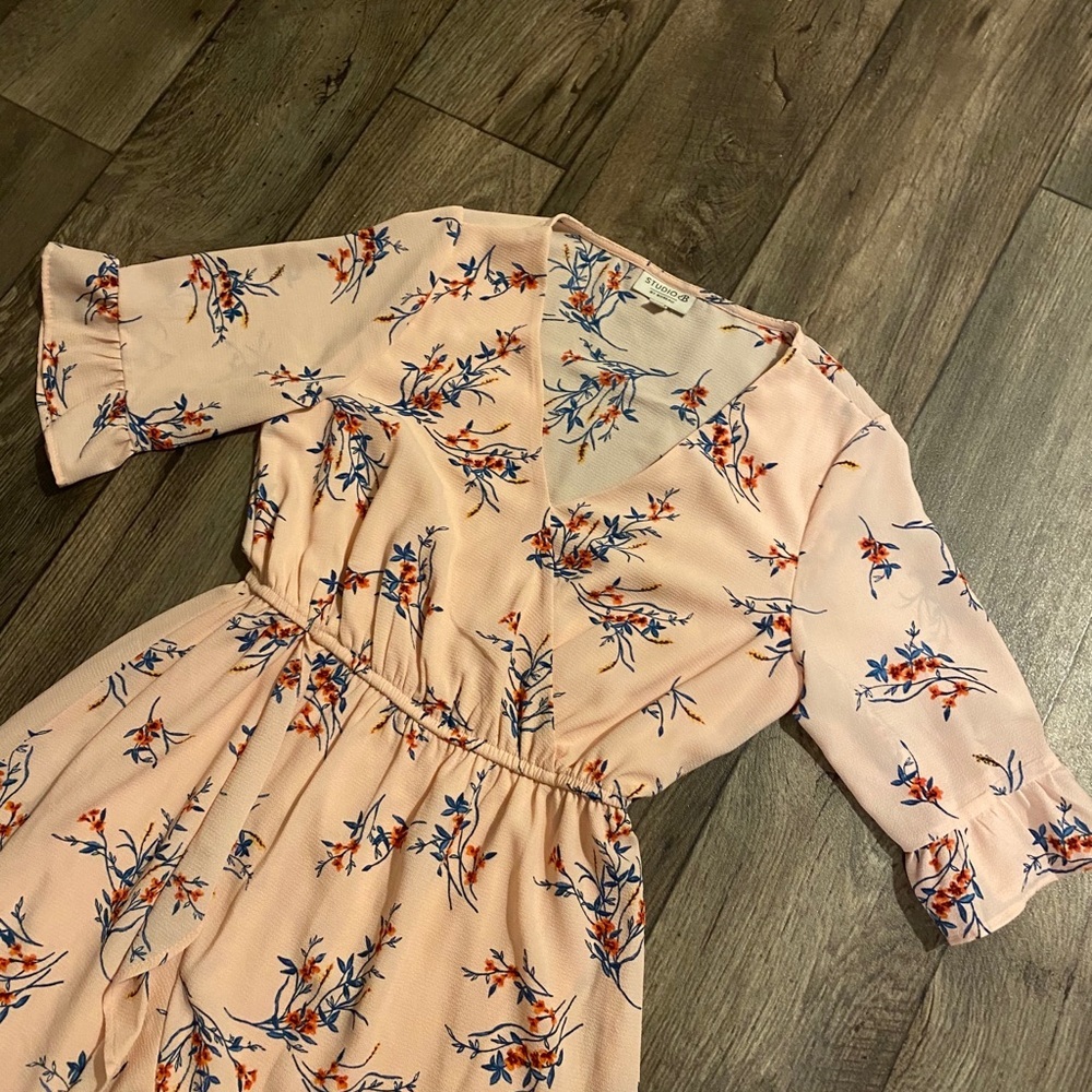 Studio by Bobeau Pink Floral Wrap Dress Midi Hi Lo Semi Sheer Medium - Picture 4 of 5